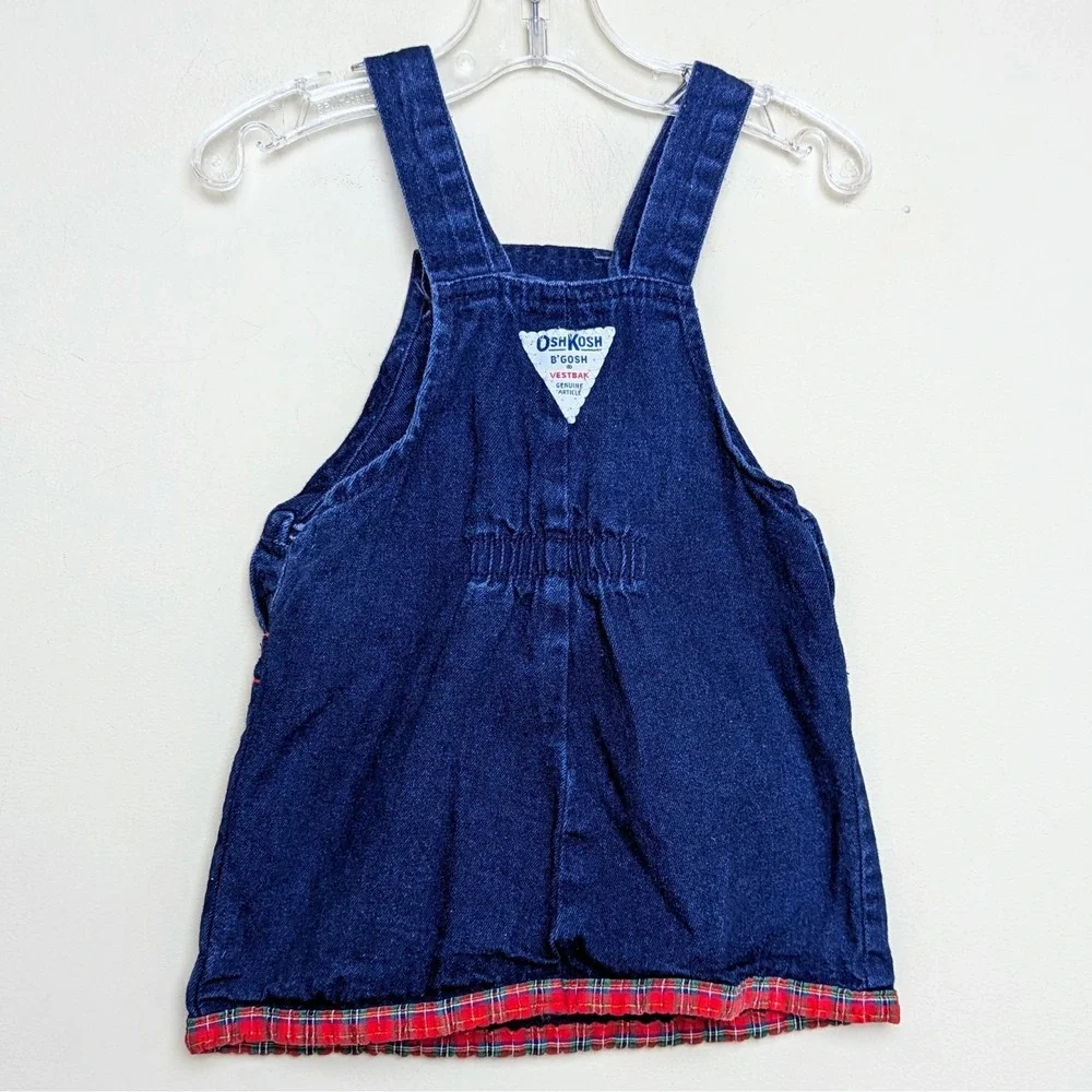 Vintage OshKosh Denim & Plaid Overall Jumper Dress Union Made 80s Vestbak 2T